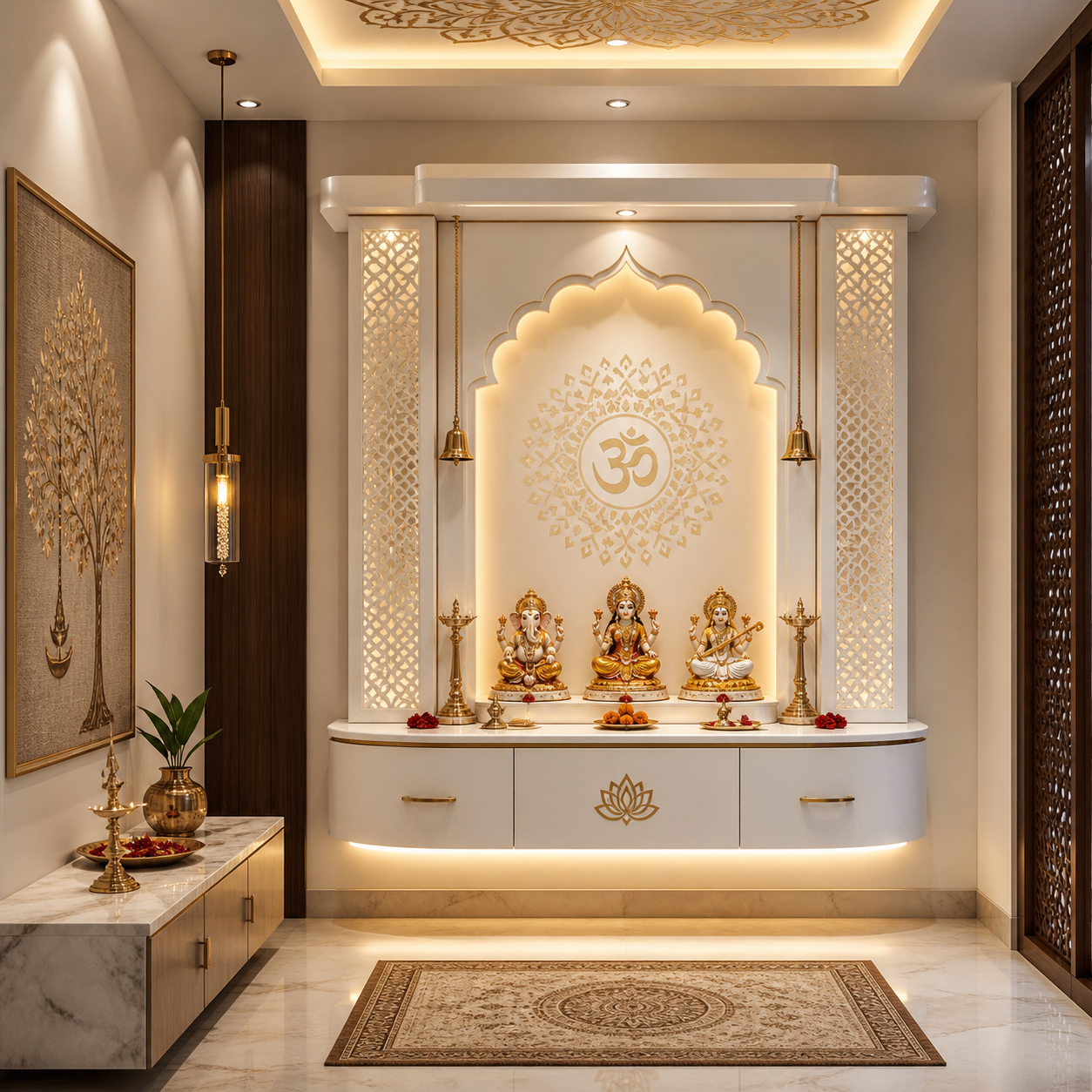 Modern Wall Mounted Corian Mandir