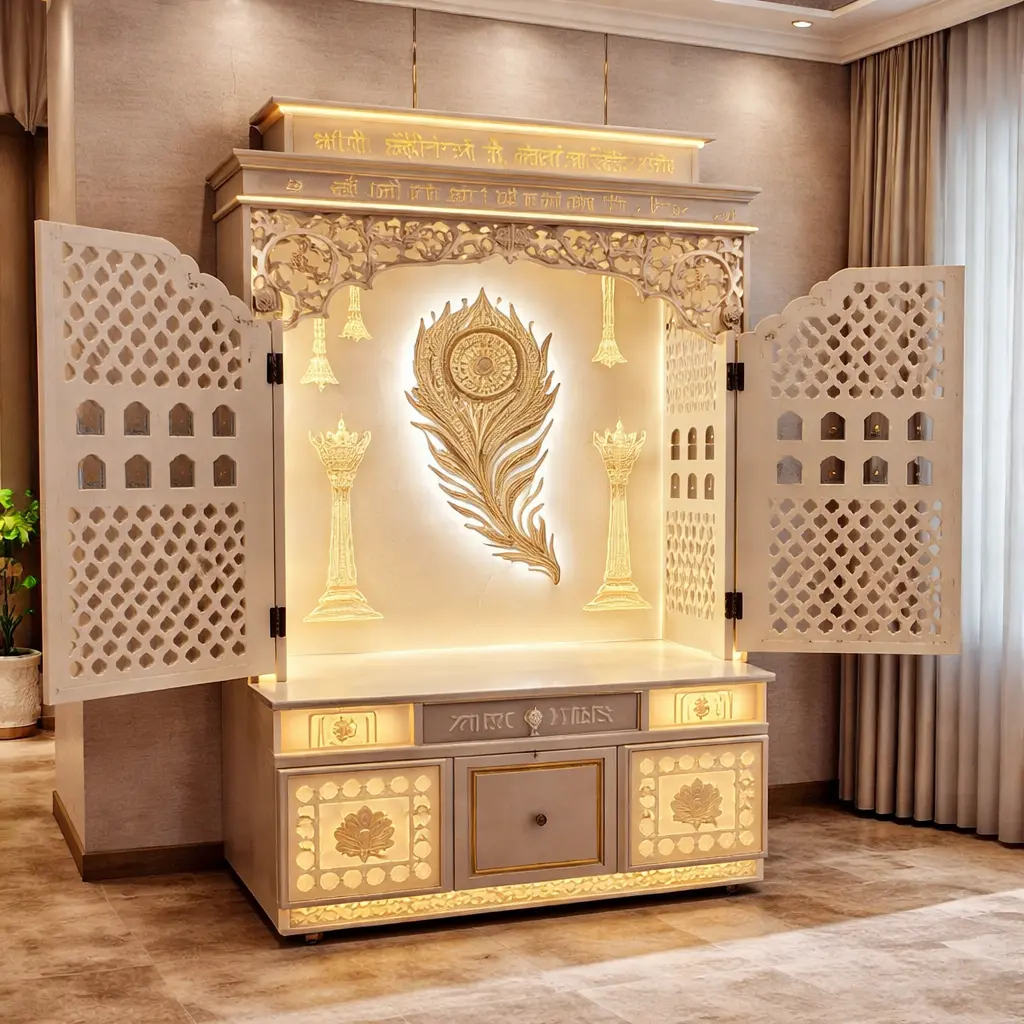 Corian Mandir with Door and Storage