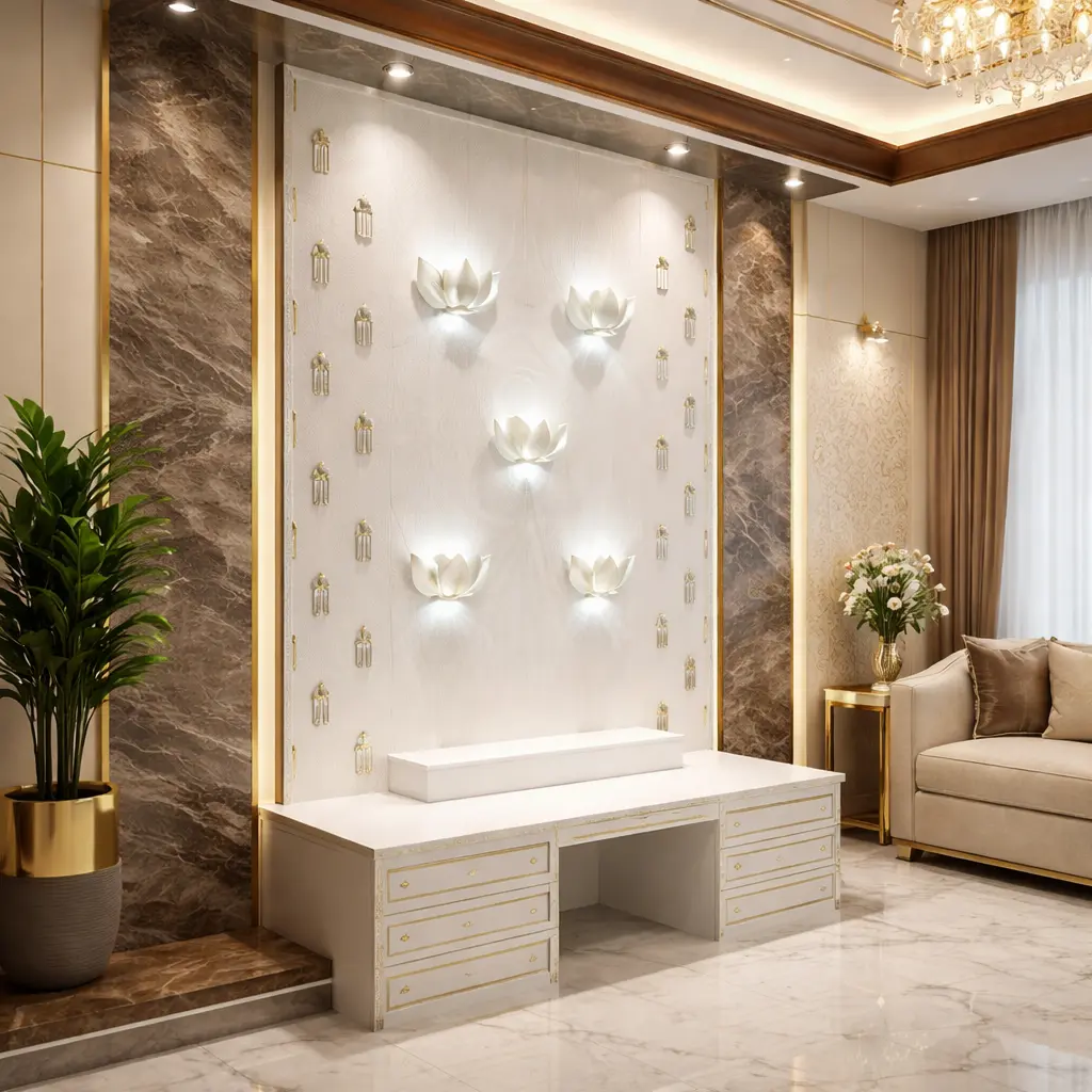 Big Size Corian Mandir 6 Feet Luxury Design