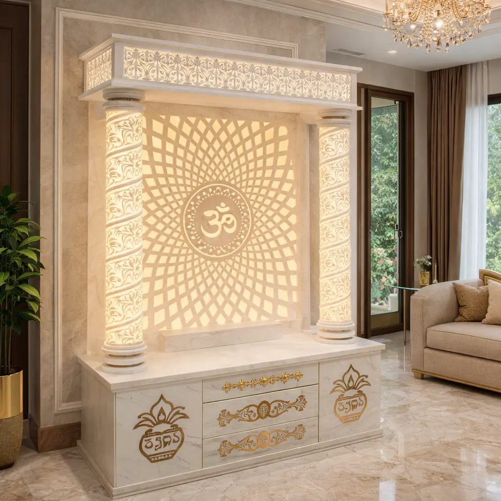 Premium White Corian Pooja Mandir