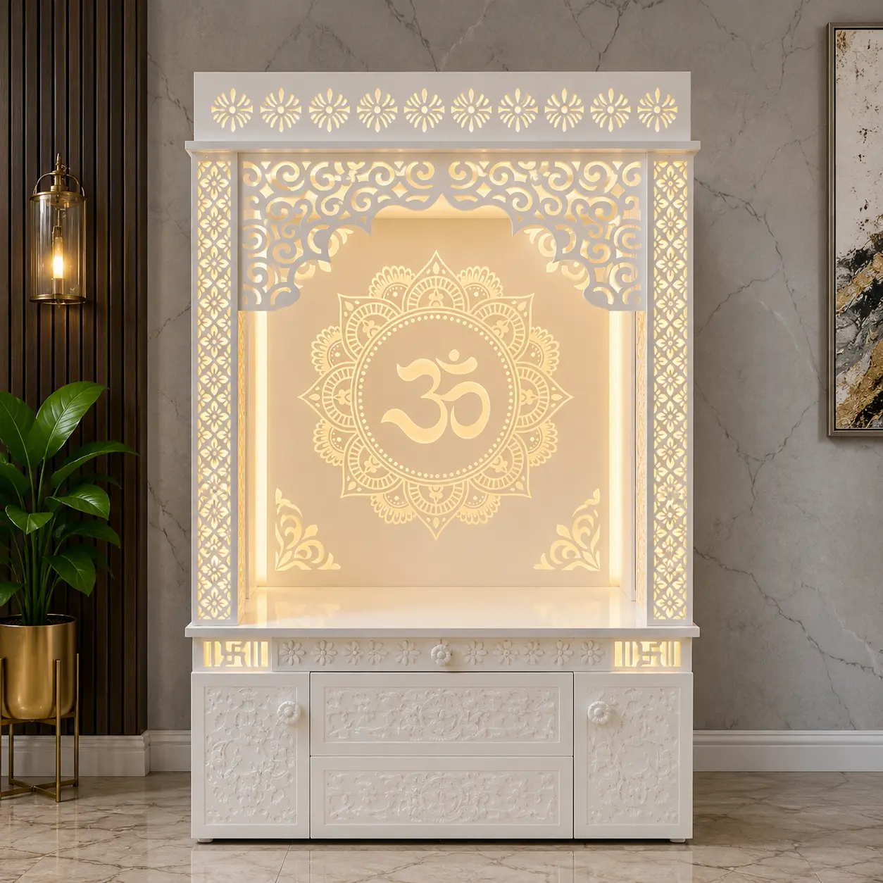 cnc cut corian mandir for hindu home, Corian Mandir, Home Temple, temple for home, Mandir design