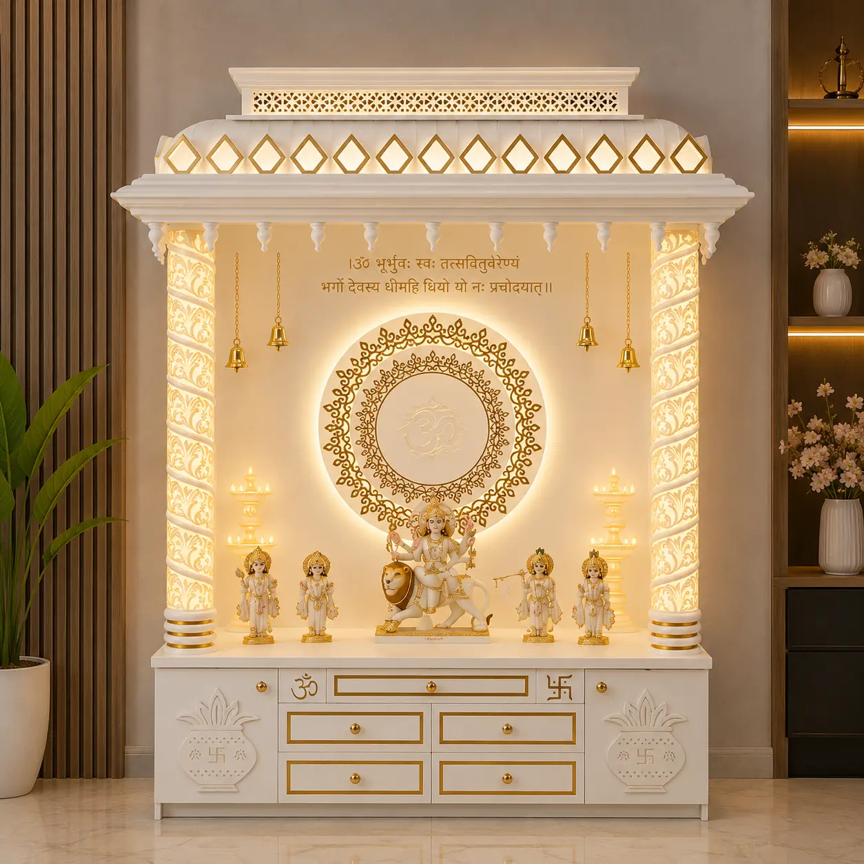 Readymade corian pooja mandir online india, Temple for home, Home Temple, Mandir for home, Corian Temple