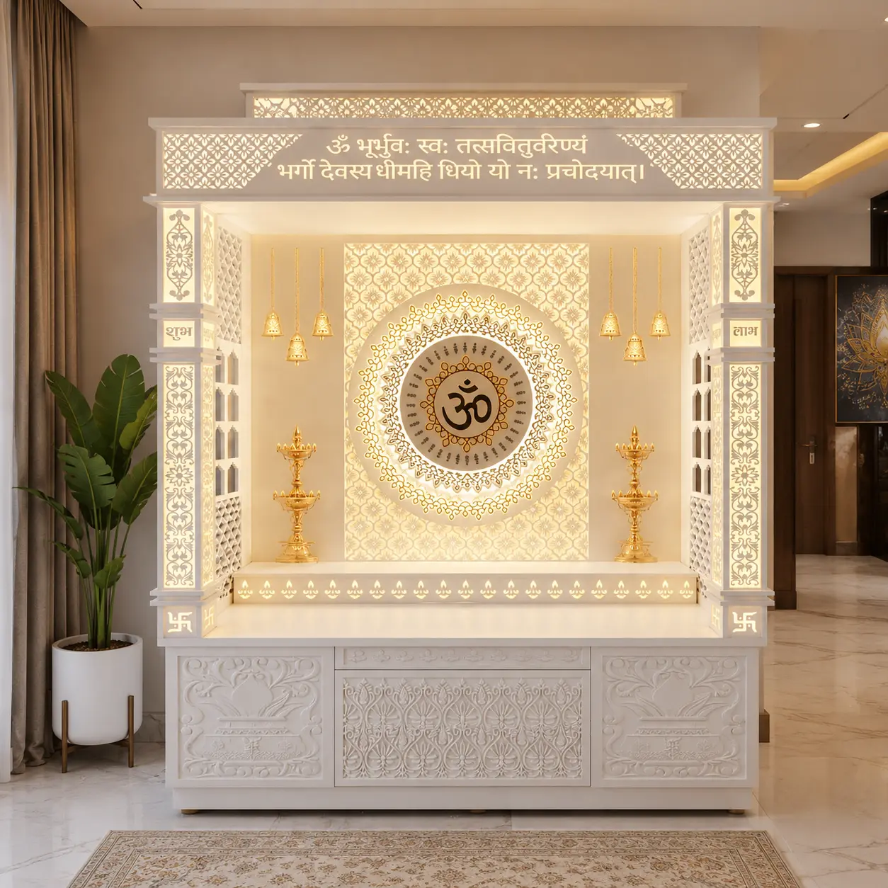 Modern Temple, Marble temple, Luxury Temple, Temple Design Corian Mandir, Home temple, Modern temple, Temple For home, Mandir design