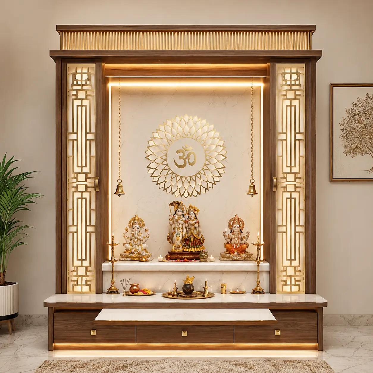 New Mandir Design For Home, Home temple, Modern temple, Temple For home, Mandir design