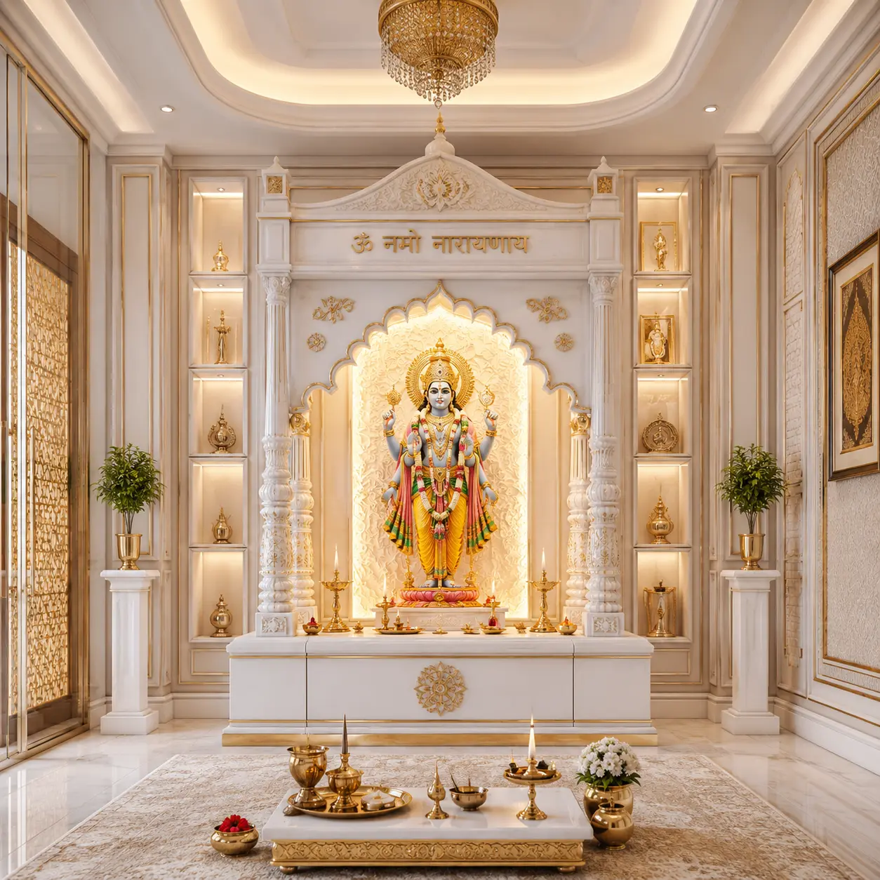 Vishnu Vaikunth Elegance Corian Temple, Home temple, Modern temple, Temple For home, Mandir design